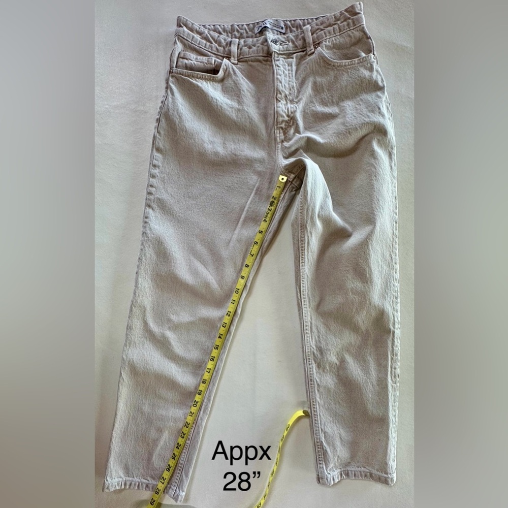 Zara Women's Cream High Rise 100% Cotton Jeans (8) - Picture 9 of 16